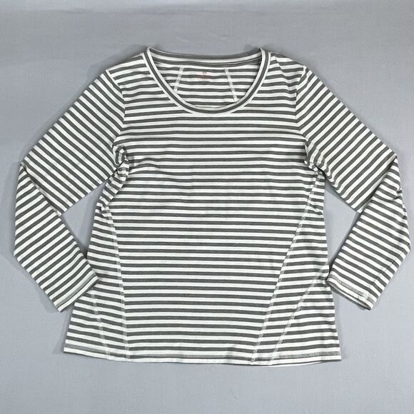 T by TALBOTS Long Sleeve Tee Women's LP Cream & Grey Stripe Basic Preppy Classic - Picture 1 of 16